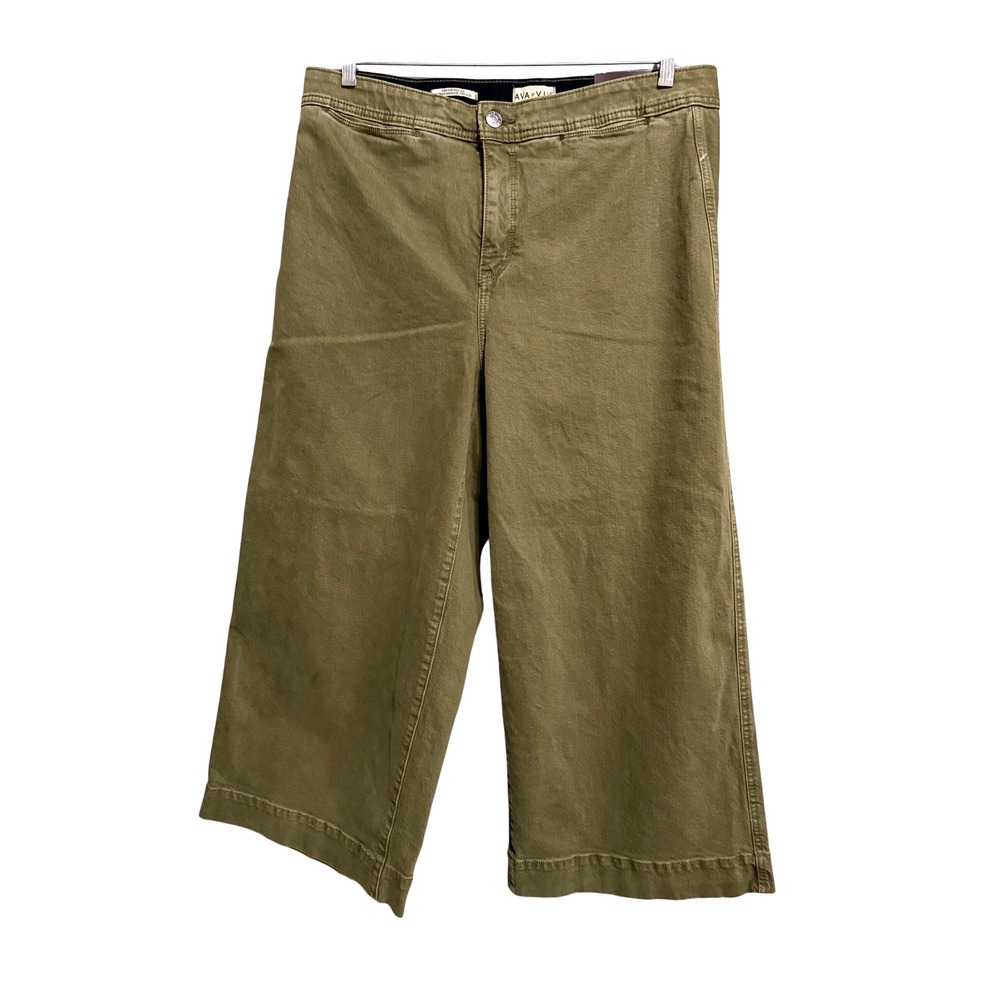 Ava & Viv Womens 17 High Rise Fitted Hip & Thigh‎ Wide Leg Jeans Olive Green New